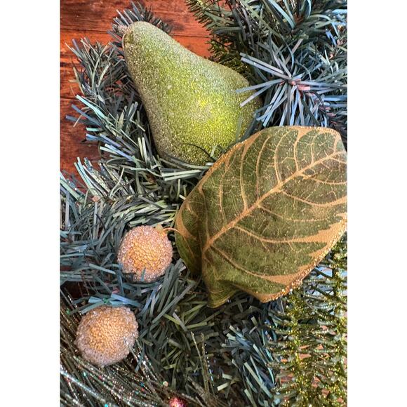 Handmade 19” Wreath: Pears, Apples, Fruit, Gold Baubles Wire Back - Picture 2 of 7